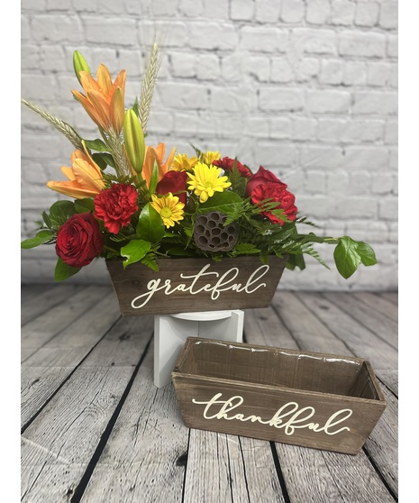 thankful for fall fall-toned floral arrangement